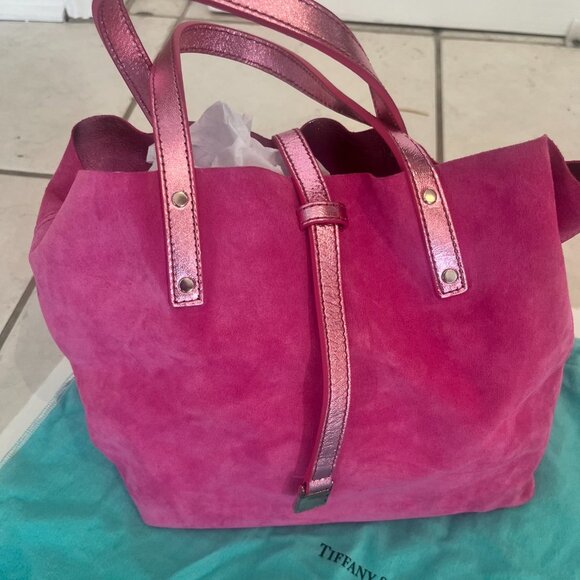 Tiffany & Co metallic pink leather reversible small tote handbag - Picture 2 of 8